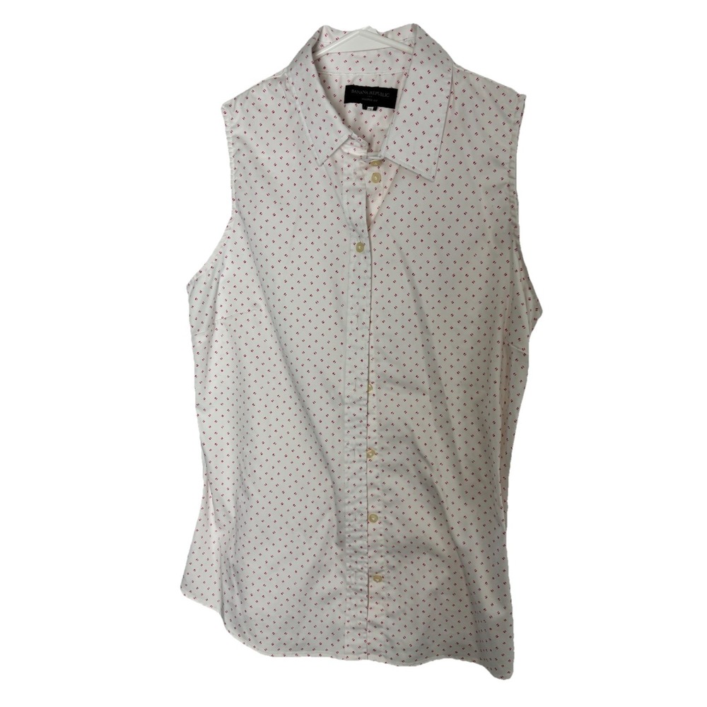 Banana‎ Republic Women's Sz 8 Sleeveless Collared Button Up Shirt Polka Dot